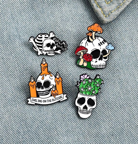 decayed bones enamel lapel pins mushroom cactus candle skull brooches badges fashion pins gifts for friend jewelry whole3057399, Gray