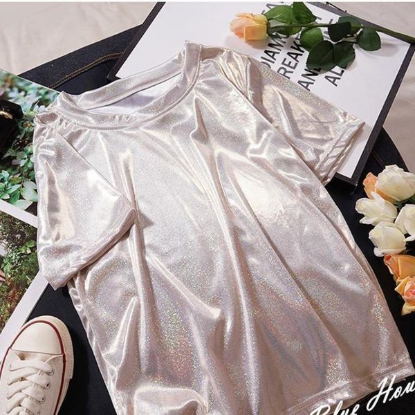 women's t-shirt 6colors s-6xl fashion shirts for women sparkly shiny reflective metallic loose tshirt fashion o-neck short sleeves tee, White
women's t-shirt 6colors s-6xl fashion shirts for women sparkly shiny reflective metallic loose tshirt fashion o-neck short sleeves tee, White