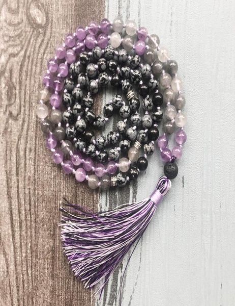 108 mala beads knotted necklace snowflake cloudy quartz mala necklace chakra jewelry handmade tassel boho women1207775, Silver
108 mala beads knotted necklace snowflake cloudy quartz mala necklace chakra jewelry handmade tassel boho women1207775, Silver