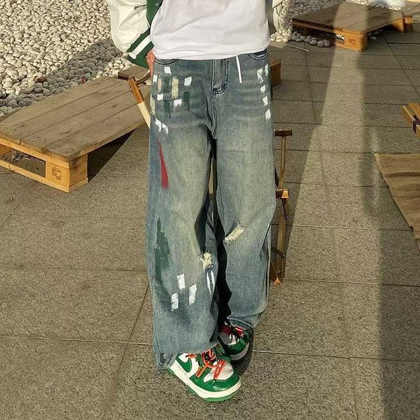mens jeans designer high street design with splashed ink and torn jeans men american spring and autumn washed and worn-out loose straight pa, Blue
mens jeans designer high street design with splashed ink and torn jeans men american spring and autumn washed and worn-out loose straight pa, Blue