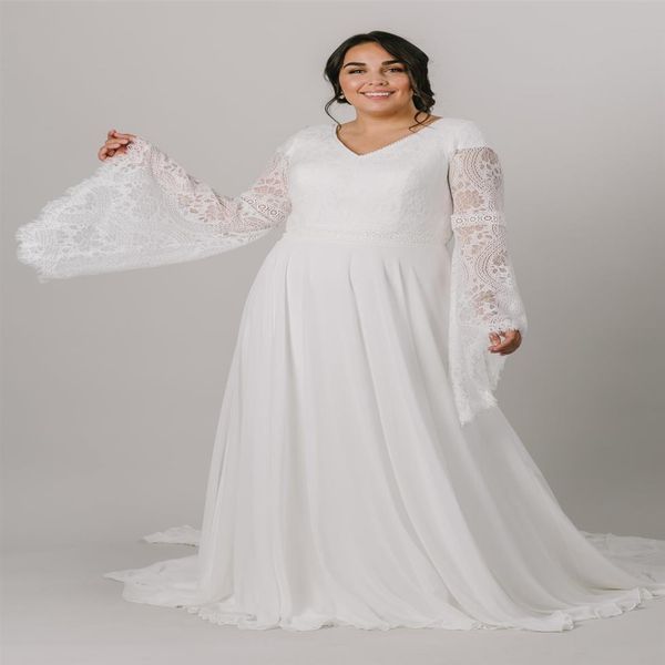 2021 plus size a-line boho modest wedding dresses long bell sleeves v neck simple chiffon informal bridal gowns bride gown custom 280s, White
2021 plus size a-line boho modest wedding dresses long bell sleeves v neck simple chiffon informal bridal gowns bride gown custom 280s, White