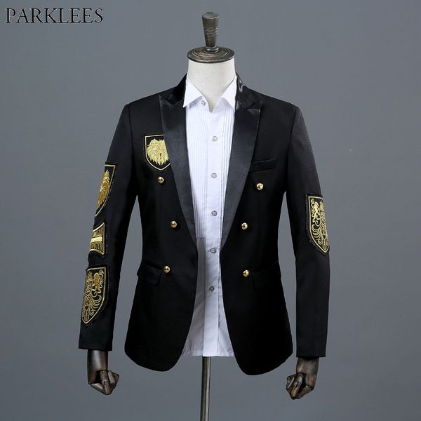 men's suits blazers gold medal embroidery black suit blazer men double breasted mens military blazer jacket stage prom show singer cost, White;black
men's suits blazers gold medal embroidery black suit blazer men double breasted mens military blazer jacket stage prom show singer cost, White;black