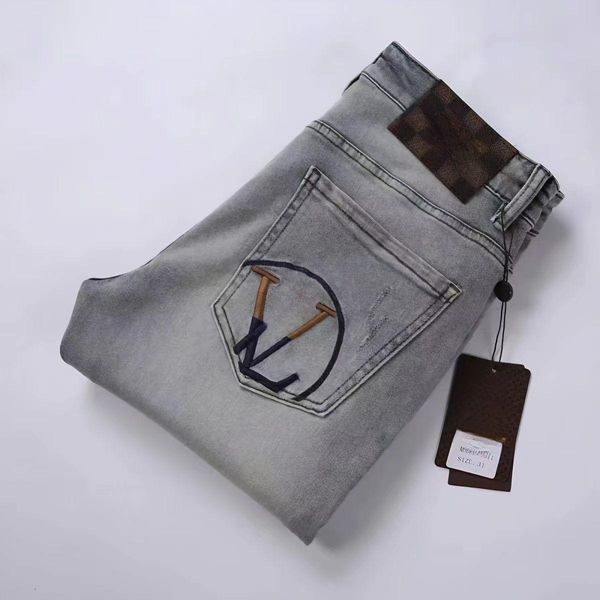 designer classic men's jeans smoky gray embroidered letter slim letter high street stretch jeans straight leg casual pants, Blue
designer classic men's jeans smoky gray embroidered letter slim letter high street stretch jeans straight leg casual pants, Blue