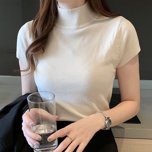 women's t-shirt womens and blouses summer short sleeve blouse women blusas mujer de moda turtleneck knitted blouse shirt c931 230713, White
women's t-shirt womens and blouses summer short sleeve blouse women blusas mujer de moda turtleneck knitted blouse shirt c931 230713, White
