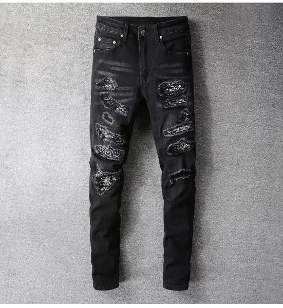 bandana paisley printed men039s jeans patchwork stretch streetwear black denim pencil pants slim skinny ripped trousers 6695394903, Blue
bandana paisley printed men039s jeans patchwork stretch streetwear black denim pencil pants slim skinny ripped trousers 6695394903, Blue