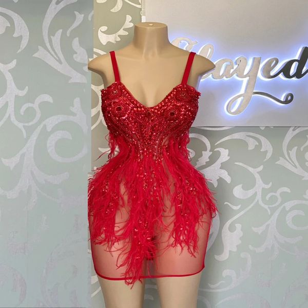 red short prom dress spaghetti strap v- neck mesh crystal beading rhinestones feather cocktail party gown robe de ball, Black
red short prom dress spaghetti strap v- neck mesh crystal beading rhinestones feather cocktail party gown robe de ball, Black