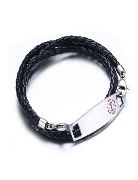 engravingstainless steel medic tag with black braided leather triple wrap medical alert bracelets 25quot long for 3 layers8713363
engravingstainless steel medic tag with black braided leather triple wrap medical alert bracelets 25quot long for 3 layers8713363