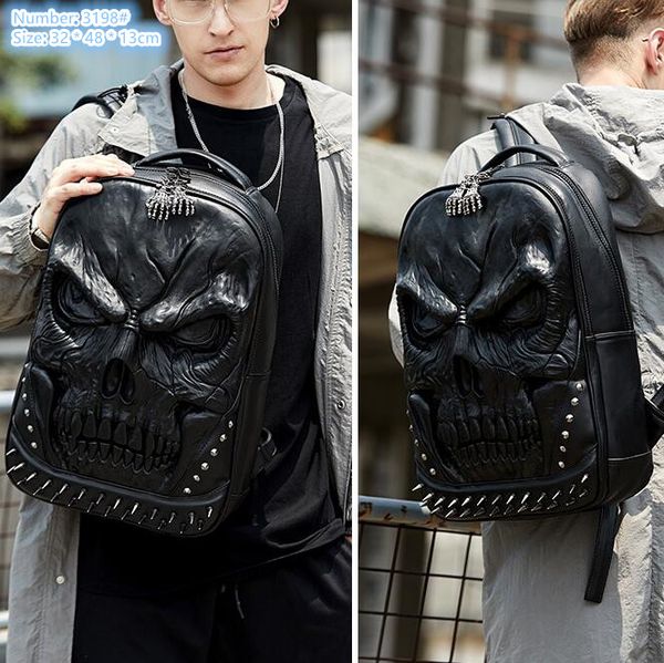 Factory outlet men brand shoulder bags 3 colors soft embossed leather leisure backpack street popular skull fashion computer bag cool punk rivet backpacks 3198#, Silver 
Factory outlet men brand shoulder bags 3 colors soft embossed leather leisure backpack street popular skull fashion computer bag cool punk rivet backpacks 3198#, Silver