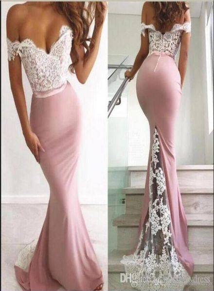 blush pink satin mermaid bridesmaid dresses 2020 off the shoulder lace applique sweep train maid of honor gowns with buttons bm0848462893, White;pink
blush pink satin mermaid bridesmaid dresses 2020 off the shoulder lace applique sweep train maid of honor gowns with buttons bm0848462893, White;pink