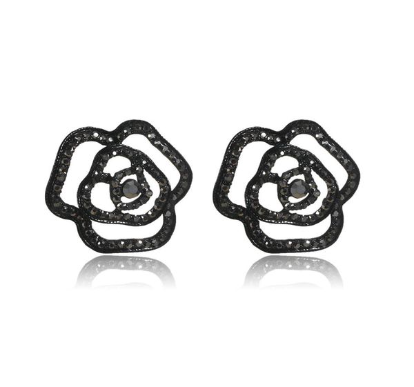 full diamond exaggerated nightclub big earrings black roses retro flower stud earrings european and american earrings4967394, Golden;silver