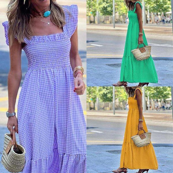 spring summer fashion sleeveless elegant versatile mid length plaid dress, Black;gray
spring summer fashion sleeveless elegant versatile mid length plaid dress, Black;gray