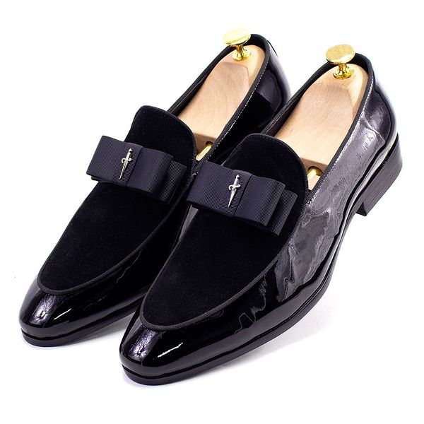 dress shoes handmade mens loafer shoes genuine patent leather suede patchwork with bow tie wedding footwear banquet dress shoes for men 2307, Black
dress shoes handmade mens loafer shoes genuine patent leather suede patchwork with bow tie wedding footwear banquet dress shoes for men 2307, Black