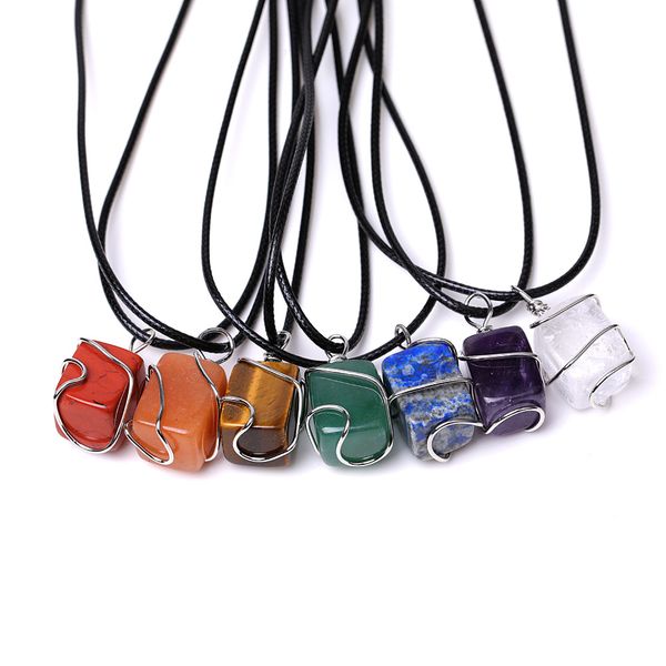 copper wire wind rectangle natural stone pendant for women 7 chakra quartz healing crystal yoga necklaces black rope chain, Silver
copper wire wind rectangle natural stone pendant for women 7 chakra quartz healing crystal yoga necklaces black rope chain, Silver