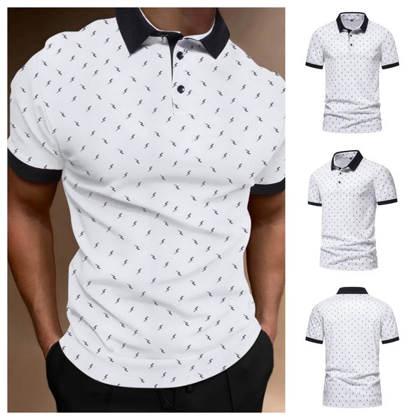 men's polos summer men's turn-down collar short sleeve polo shirt fashion casual lightning print thin slim breathable men clothing, White;black
men's polos summer men's turn-down collar short sleeve polo shirt fashion casual lightning print thin slim breathable men clothing, White;black