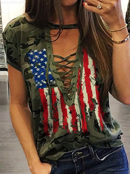 women's t-shirt camouflage lace-up casual women's short sleeves hollow out t-shirt american flag usa patriotic printed shirt casu, White
women's t-shirt camouflage lace-up casual women's short sleeves hollow out t-shirt american flag usa patriotic printed shirt casu, White