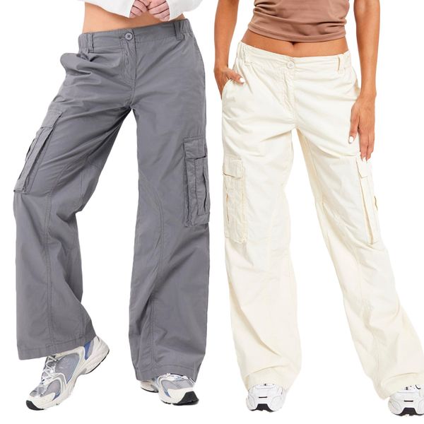women's two piece pants casual trousers solid color low waist long straight leg cargo for spring fall gray white s l 230714
women's two piece pants casual trousers solid color low waist long straight leg cargo for spring fall gray white s l 230714