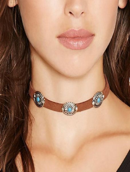 bohemian choker necklaces for women vintage brief turquoise stone flower alloy suede chokers black white brown color beach party j4568235, Golden;silver
bohemian choker necklaces for women vintage brief turquoise stone flower alloy suede chokers black white brown color beach party j4568235, Golden;silver