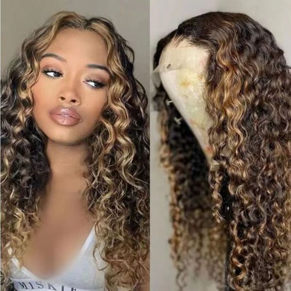 180density curly human hair wig long deep wave frontal wig blonde highlight transparent lace pre plucked synthetic wig, Black;brown
180density curly human hair wig long deep wave frontal wig blonde highlight transparent lace pre plucked synthetic wig, Black;brown