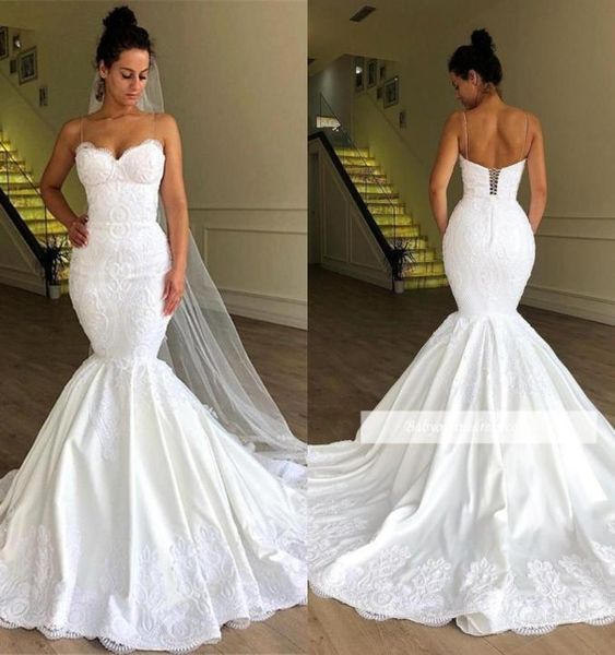 elegant plus size spaghetti straps lace mermaid wedding dresses 2019 tulle applique sweep train wedding bridal gowns with lace up 8787081, White
elegant plus size spaghetti straps lace mermaid wedding dresses 2019 tulle applique sweep train wedding bridal gowns with lace up 8787081, White