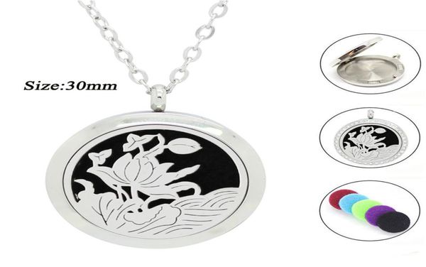 

with chain as gift 30mm magnetic silver lotus diffuser necklace 316l stainless steel perfume locket pendant necklace7785943