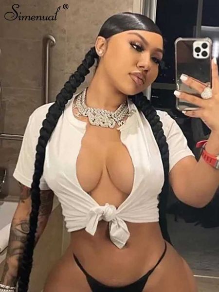 women's t-shirt simenual nning t-shirts bandage cut out short sleeve straight cardigan summer urban style streetwear crop female l23071, White
women's t-shirt simenual nning t-shirts bandage cut out short sleeve straight cardigan summer urban style streetwear crop female l23071, White