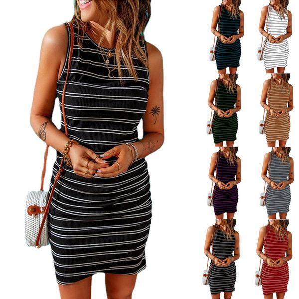 2023 urban dresses women's spring/summer new stripe print round neck tank mini dress, White;black
2023 urban dresses women's spring/summer new stripe print round neck tank mini dress, White;black