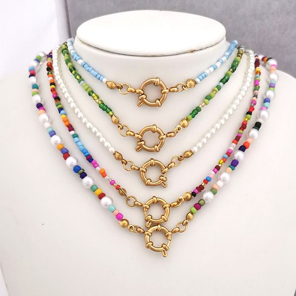 pendant necklaces qmhje imitation pearl necklace women choker seed beads rainbow stainless steel clasp sailor buckle base chain gold color b, Silver
pendant necklaces qmhje imitation pearl necklace women choker seed beads rainbow stainless steel clasp sailor buckle base chain gold color b, Silver