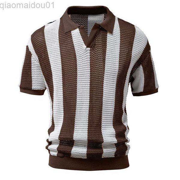 men's t-shirts casual striped knitted men fashion loose turn-down collar short sleeve polo shirts spring summer leisure hollow out t s, White;black
men's t-shirts casual striped knitted men fashion loose turn-down collar short sleeve polo shirts spring summer leisure hollow out t s, White;black