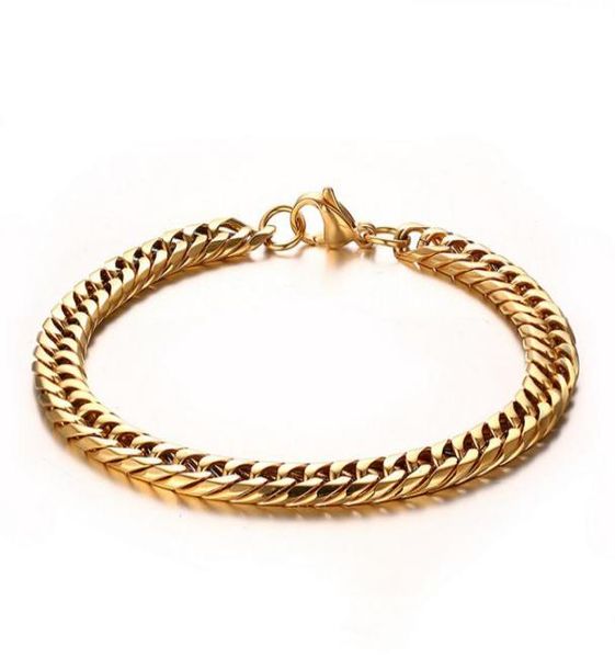 gold curb link chunky chain bracelets stainless steel01238621918, Black