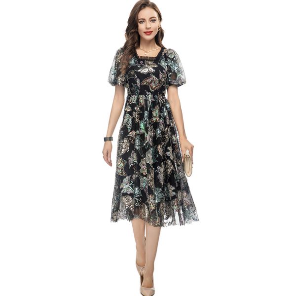 women's runway dresses square neckline short sleeves sequined butterflies a line elegant designer mid vestidos prom, Black
women's runway dresses square neckline short sleeves sequined butterflies a line elegant designer mid vestidos prom, Black
