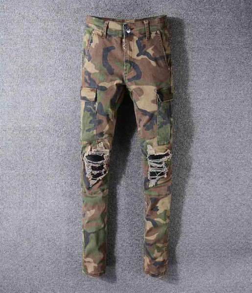 536 high street fashion brand multi pocket amirs jeans patch camouflage hole elastic slim fit6712167, Blue
536 high street fashion brand multi pocket amirs jeans patch camouflage hole elastic slim fit6712167, Blue