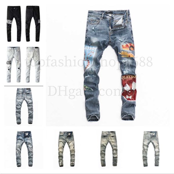 

20ss jeans mens designer distressed ripped biker slim fit motorcycle denim for men s fashion jean mans pants pour hommes 2022 high quality, Blue