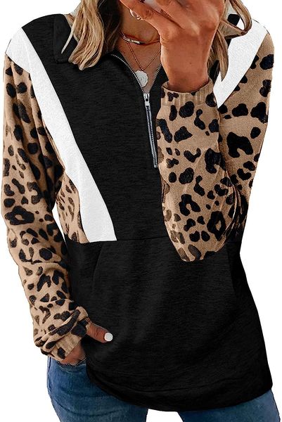 womens casual hoodie leopard print sweatshirts striped long sleeve pullover shirts with zipper, Black
womens casual hoodie leopard print sweatshirts striped long sleeve pullover shirts with zipper, Black