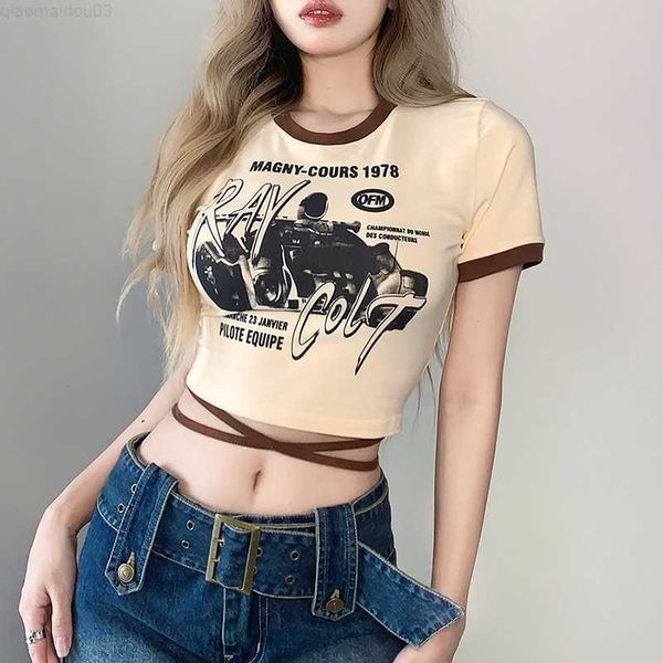 women's t-shirt boozrey 2022 summer new slim fashion printed round neck tie waist navel t-shirt women casual short y2k for women l2307, White
women's t-shirt boozrey 2022 summer new slim fashion printed round neck tie waist navel t-shirt women casual short y2k for women l2307, White