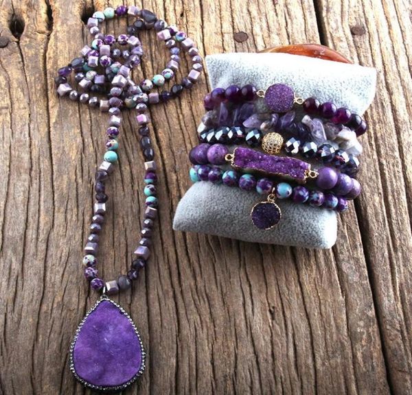 fashion boho jewelry set semi precious stone knotted natural stones druzy charm pendant necklace bracelet earrings 1150622, Silver
fashion boho jewelry set semi precious stone knotted natural stones druzy charm pendant necklace bracelet earrings 1150622, Silver
