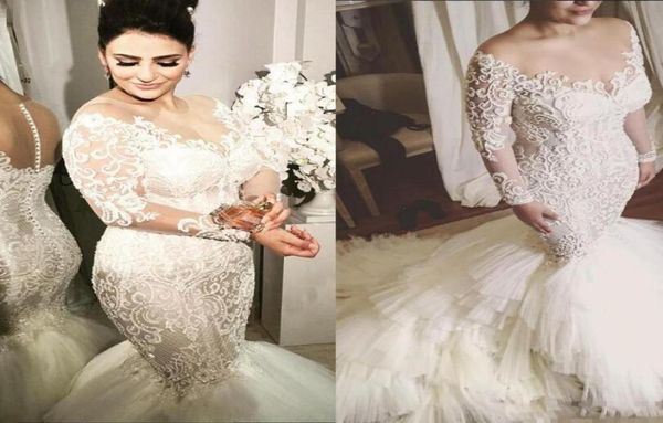 illusion jewel neck wedding gown applique long sleeve covered button tulle tiered mermaid bridal dress charming chapel train vesti5544400, White
illusion jewel neck wedding gown applique long sleeve covered button tulle tiered mermaid bridal dress charming chapel train vesti5544400, White