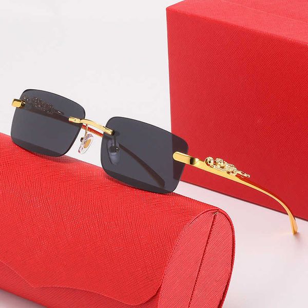 

Fashion carti top sunglasses New stereo leopard head Sunglasses men's and women's trendy street frameless copying square glasses with logo box