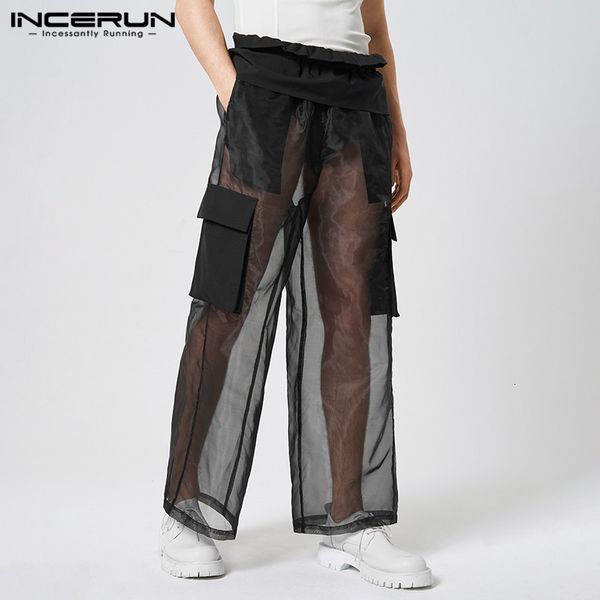 men's pants men mesh patchwork transparent elastic waist pockets wide leg trousers 2023 streetwear fashion pantalon s 5xl incerun 23071, Black
men's pants men mesh patchwork transparent elastic waist pockets wide leg trousers 2023 streetwear fashion pantalon s 5xl incerun 23071, Black