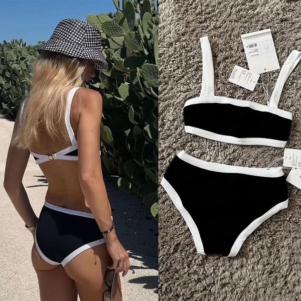 

22s Designer Women' C Letter Diamond Knitted Swimwear Sexy Black and White Two-piece Suits Outwear Beach Suit High Bikini