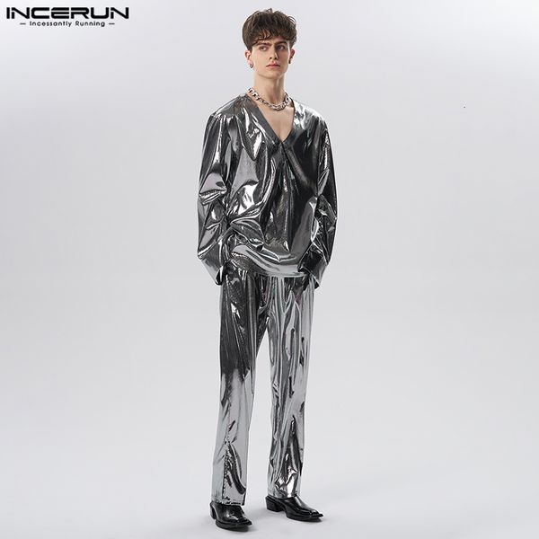 men's tracksuits 2023 men sets shiny streetwear v neck long sleeve t shirt pants two pieces loose party fashion suits s 5xl incerun 230, Gray
men's tracksuits 2023 men sets shiny streetwear v neck long sleeve t shirt pants two pieces loose party fashion suits s 5xl incerun 230, Gray