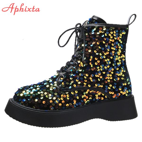 boots aphixta winter platform women shoes bling colorful 4cm chunky heel plush warm lace up ankle woman boats 230714, Black
boots aphixta winter platform women shoes bling colorful 4cm chunky heel plush warm lace up ankle woman boats 230714, Black