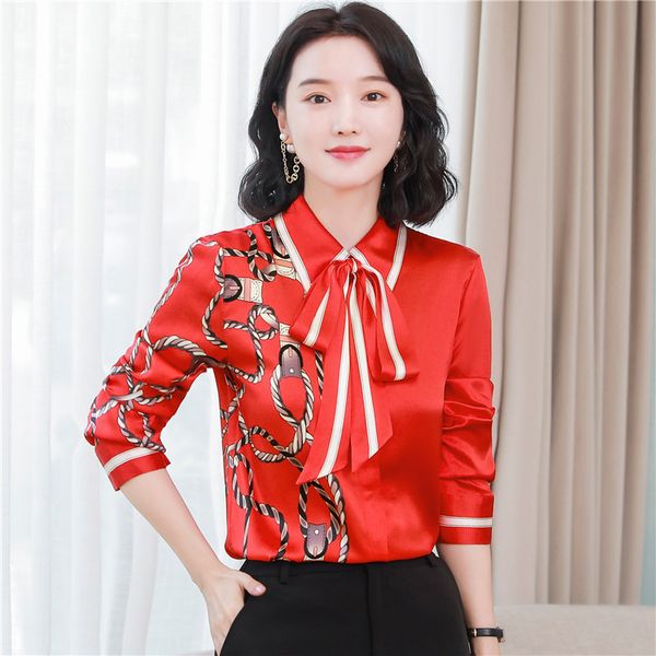 2023 women's designer floral printed shirt with neck bow plus size elegant long sleeve office ladies runway silk button shirts sweet gi, White
2023 women's designer floral printed shirt with neck bow plus size elegant long sleeve office ladies runway silk button shirts sweet gi, White
