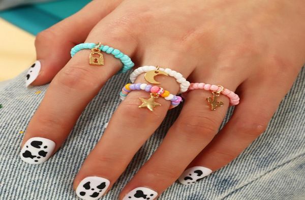 solid color seedbeads string elastic ring gold plated alloy moon star lock cactus charm rings jewelry 4pcsset3419285, Silver
solid color seedbeads string elastic ring gold plated alloy moon star lock cactus charm rings jewelry 4pcsset3419285, Silver