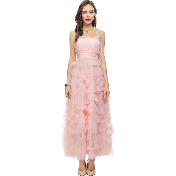 women's runway dresses spaghetti straps sleeveless tiered ruffles elegant high street fashion holiday vestidos, Black
women's runway dresses spaghetti straps sleeveless tiered ruffles elegant high street fashion holiday vestidos, Black