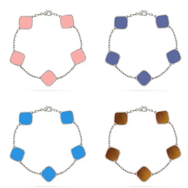 925 sterling silver jewelry hand chain link five flower bracelet gold bangle multicolor style designer female accessory fashion memorial day, Black
925 sterling silver jewelry hand chain link five flower bracelet gold bangle multicolor style designer female accessory fashion memorial day, Black