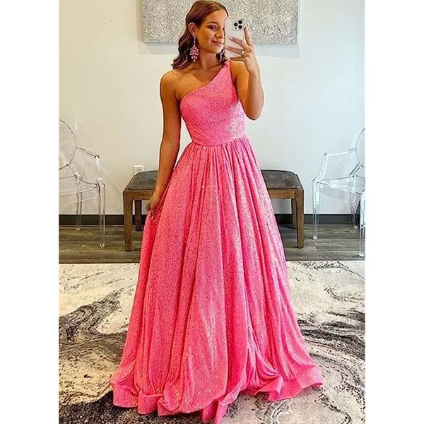 2023 sparkly a-line prom dress one shoulder sequins long backless plus size evening gowns, Black
2023 sparkly a-line prom dress one shoulder sequins long backless plus size evening gowns, Black