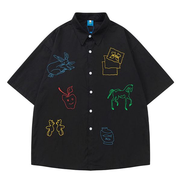 hawaiian men's shirt summer print short sleeved oversized holiday casual clothing, White;black
hawaiian men's shirt summer print short sleeved oversized holiday casual clothing, White;black