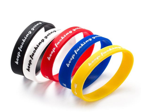 men women silicone bracelet hand ornaments sports bracelets keep fucking going rubber elasticity wristband bangle bra2976963, Black 
men women silicone bracelet hand ornaments sports bracelets keep fucking going rubber elasticity wristband bangle bra2976963, Black