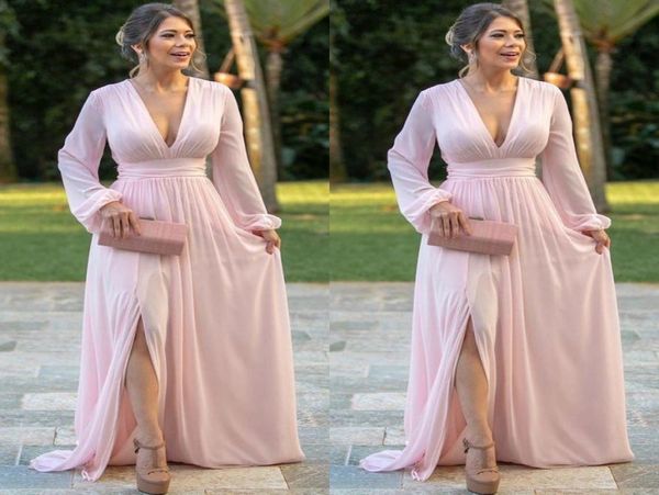 light pink chiffon evening dresses deep v neck long sleeves prom dress side split a line bride party gowns4601357, Black;red
light pink chiffon evening dresses deep v neck long sleeves prom dress side split a line bride party gowns4601357, Black;red