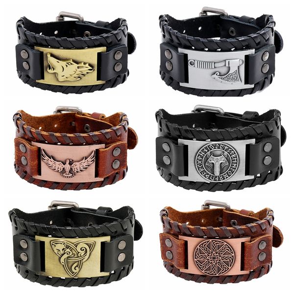 njew arrival retro viking genuine leather braided cuff chain bracelets for men women wristband jewelry accessories wholesale, Black
njew arrival retro viking genuine leather braided cuff chain bracelets for men women wristband jewelry accessories wholesale, Black